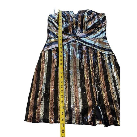 Trixxi sequined strapless mini dress with gold, silver, and black stripes Sz XL - Picture 3 of 4